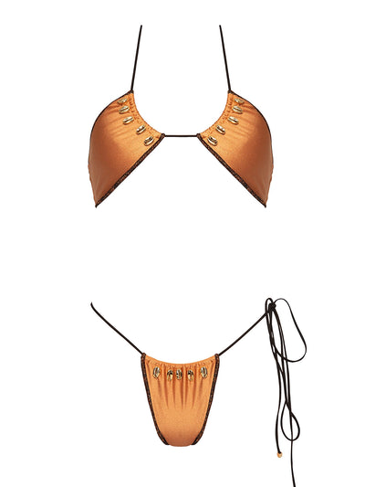 Seashell: June Halter-Pearl Tie Side Bikini (WT0001_SS-BISCU-WT0002_SS-BISCU)