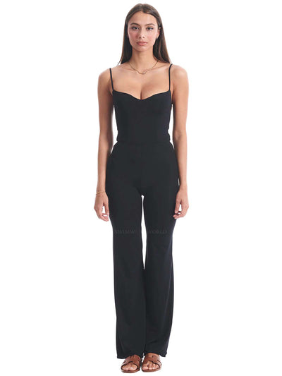 Seashell: Mimi Crop-Carrie Lounge Pants (WT0038-SS-BLACK-WT0043-SS-BLACK)