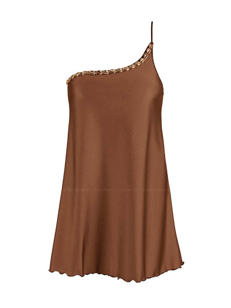 Seashell: Shannon Mini Dress (WT0048-SS-BROWN) S