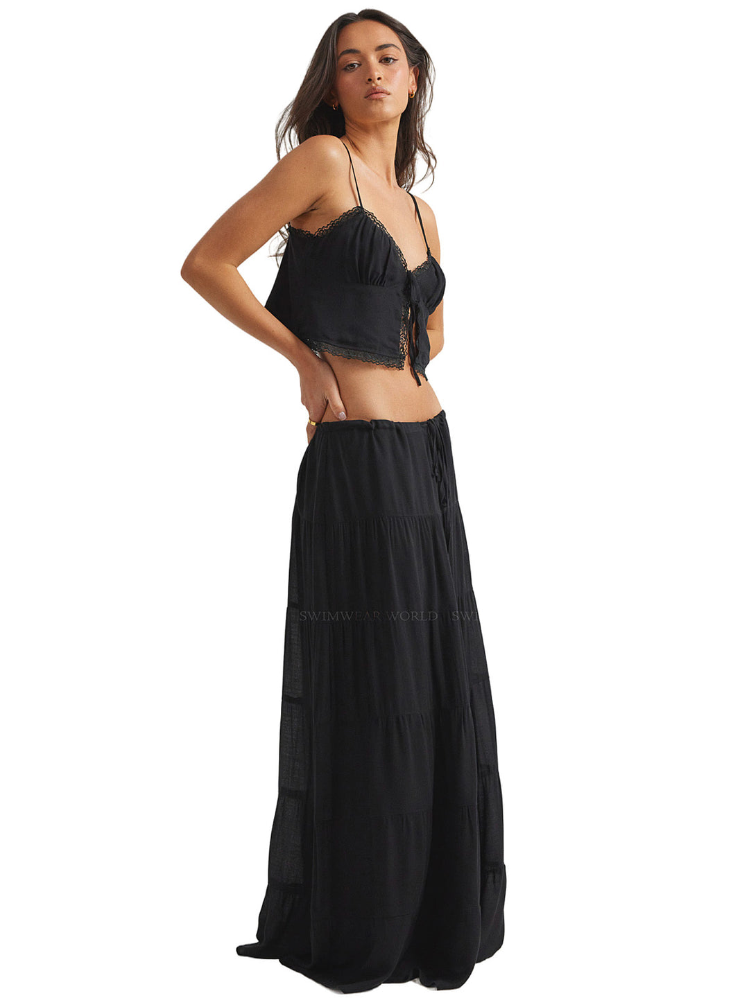 SNDYS: Ophelia Tie Up Cami-Ophelia Skirt (SFT801-BLK-SFSK998