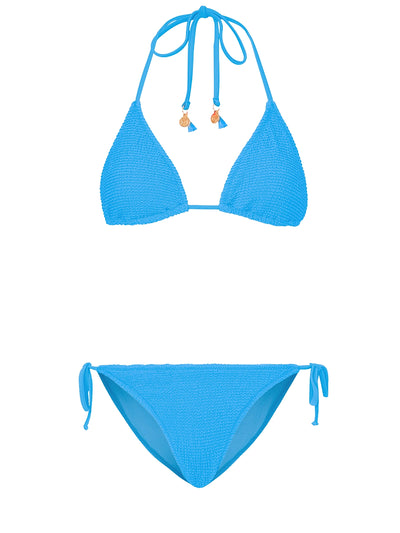 Milly: Lori Textured Triangle-Lori Textured Side Tie Bikini (45VX04-BLUE-45VY04-BLUE)