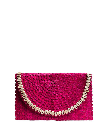 Jelavu: Pandegelang Raffia Seashell Clutch (JELB-PANDEGEL-FUCH)