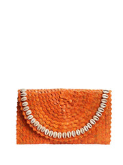 Jelavu: Pandegelang Raffia Seashell Clutch (JELB-PANDEGEL-ORNG)