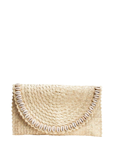 Jelavu: Pandegelang Raffia Seashell Clutch (JELB-PANDEGEL-WHT)