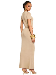 SER.O.YA: Clare Knit Baby Tee-Kora Knit Maxi Skirt (S-SS25-4859-12-STONE-S-SS25-3839-16-STONE)