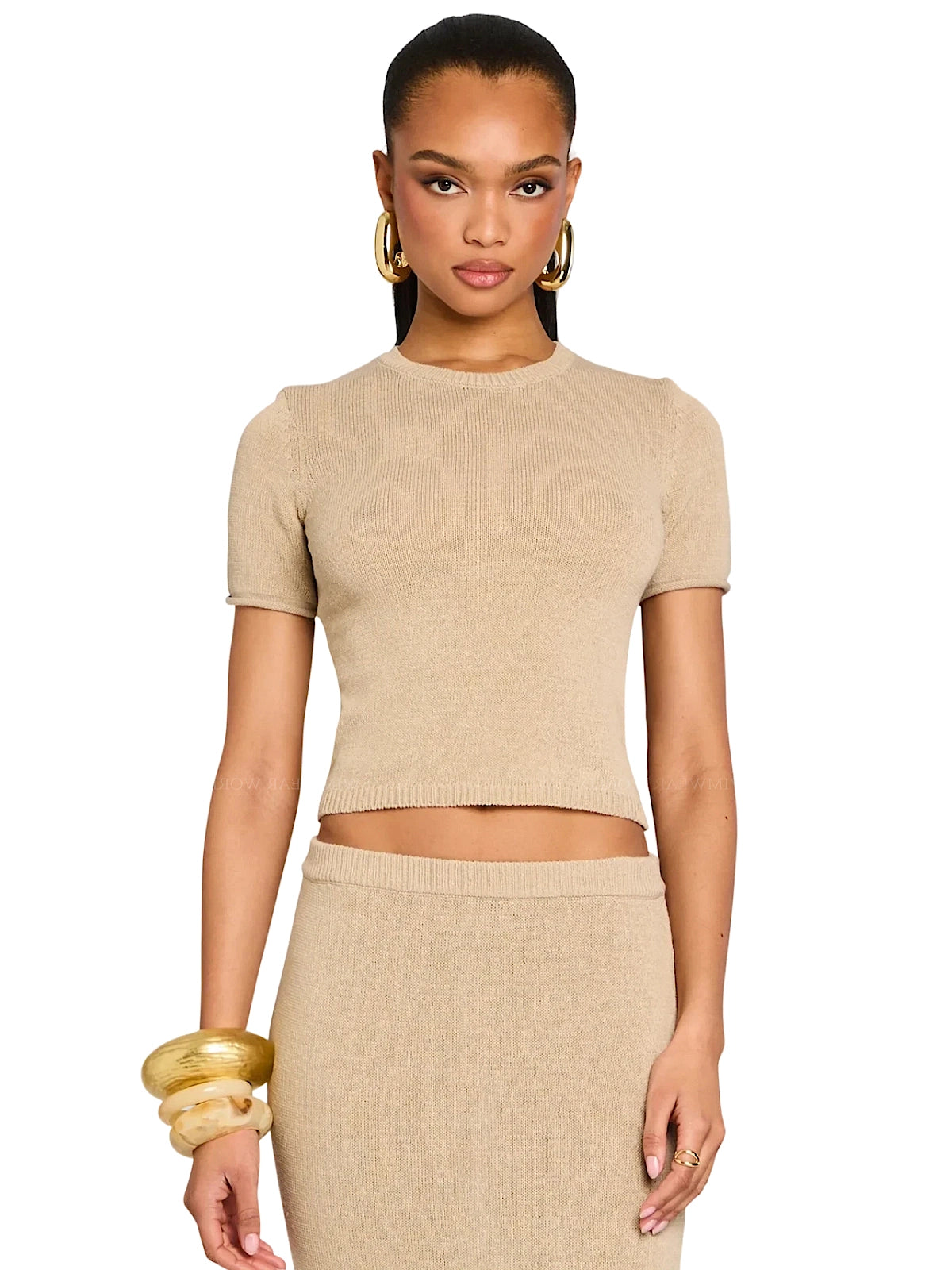 SER.O.YA: Clare Knit Baby Tee-Kora Knit Maxi Skirt (S-SS25-4859-12-STONE-S-SS25-3839-16-STONE)