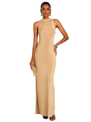SER.O.YA: Henne Metallic Knit Maxi Dress (S-SS25-4907-17-GLD)