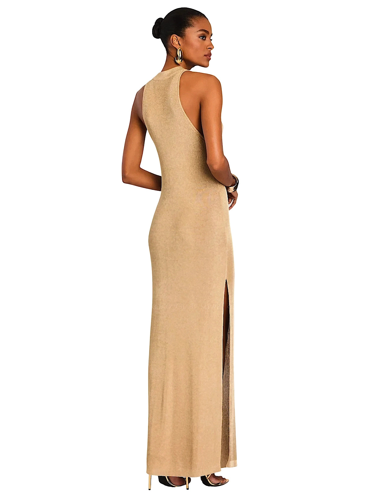 SER.O.YA: Henne Metallic Knit Maxi Dress (S-SS25-4907-17-GLD)