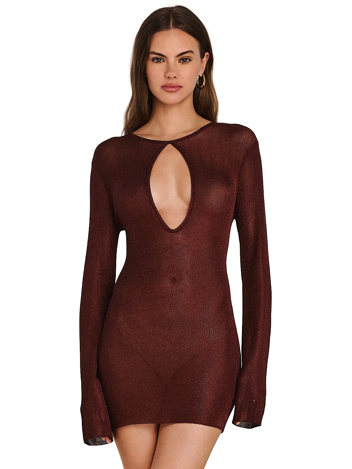SER.O.YA: Emeri Metallic Knit Mini Dress (S-SS26-4913-17-RUST)
