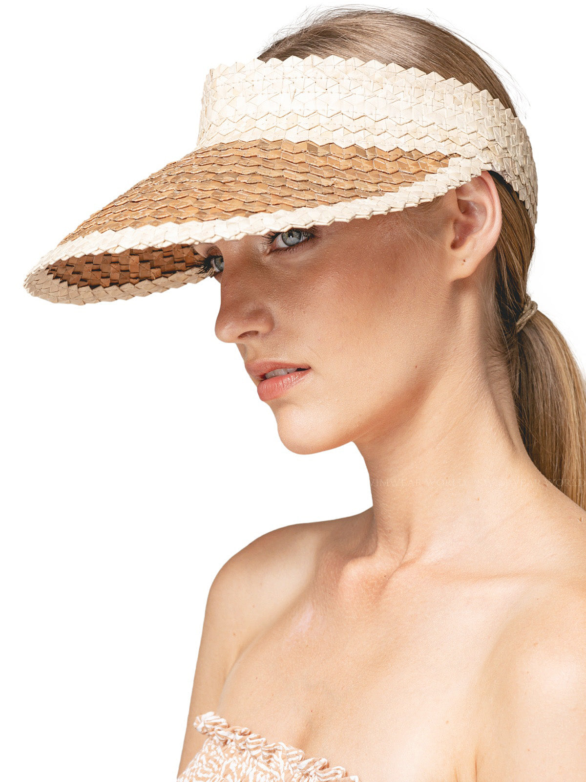 Lusana: Banded Baha Visor Off White-Brown (BBAHOBR-BOWB) – Swimwear World Lusana: Banded Baha Visor Off White-Brown (BBAHOBR-BOWB) – Swimwear World