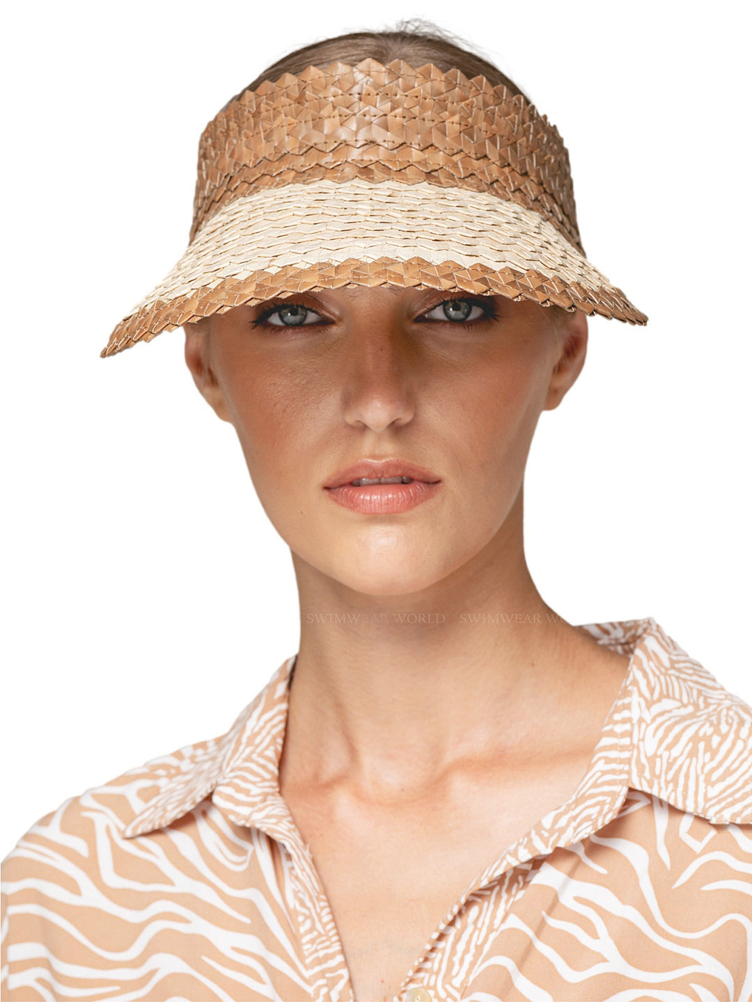 Lusana: Banded Baha Visor Brown-Off White | Swimwear World display picture 2
