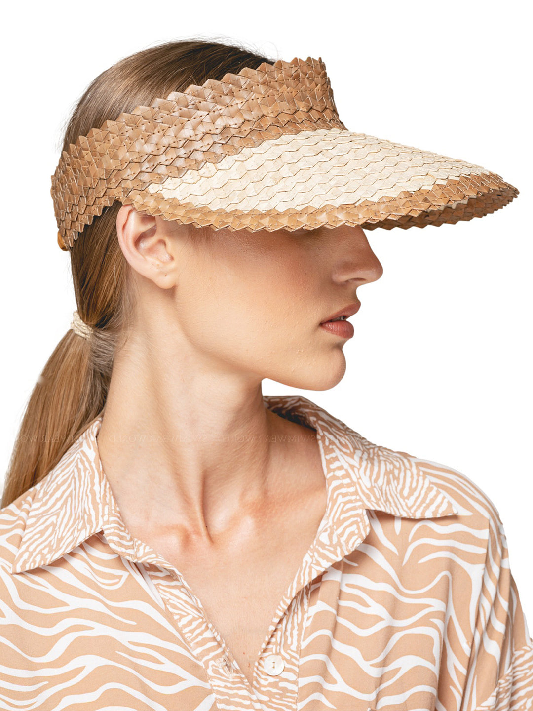 Lusana: Banded Baha Visor Brown-Off White | Swimwear World
