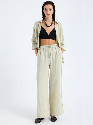 Monlicia Iyan Oversize Shirt-Ciel Wide Leg Pants in Stone (MSS25-ST-IYA-960-MSS25-PN-CIE-960)