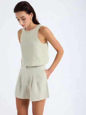 Monlicia Lena Sleeveless Crop-Reve Relaxed Fit High Waist Short in Stone (MSS25-CR-LEN-960-MSS25-SH-REV-960)