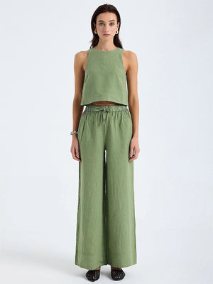 Monlicia Lena Sleeveless Crop-Ciel Wide Leg Pants in Green (MSS25-CR-LEN-300-MSS25-PN-CIE-300)