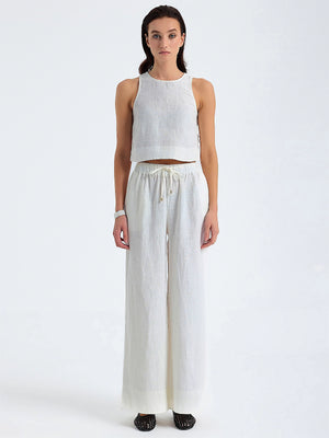 Monlicia Lena Sleeveless Crop-Ciel Wide Leg Pants in White (MSS25-CR-LEN-001-MSS25-PN-CIE-001)