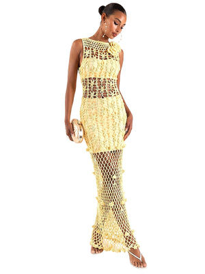 Andreeva: Yellow Cherry Handmade Crochet Maxi Dress (1926)