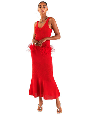 Andreeva: Cherry Knit Dress With Feathers (1426)