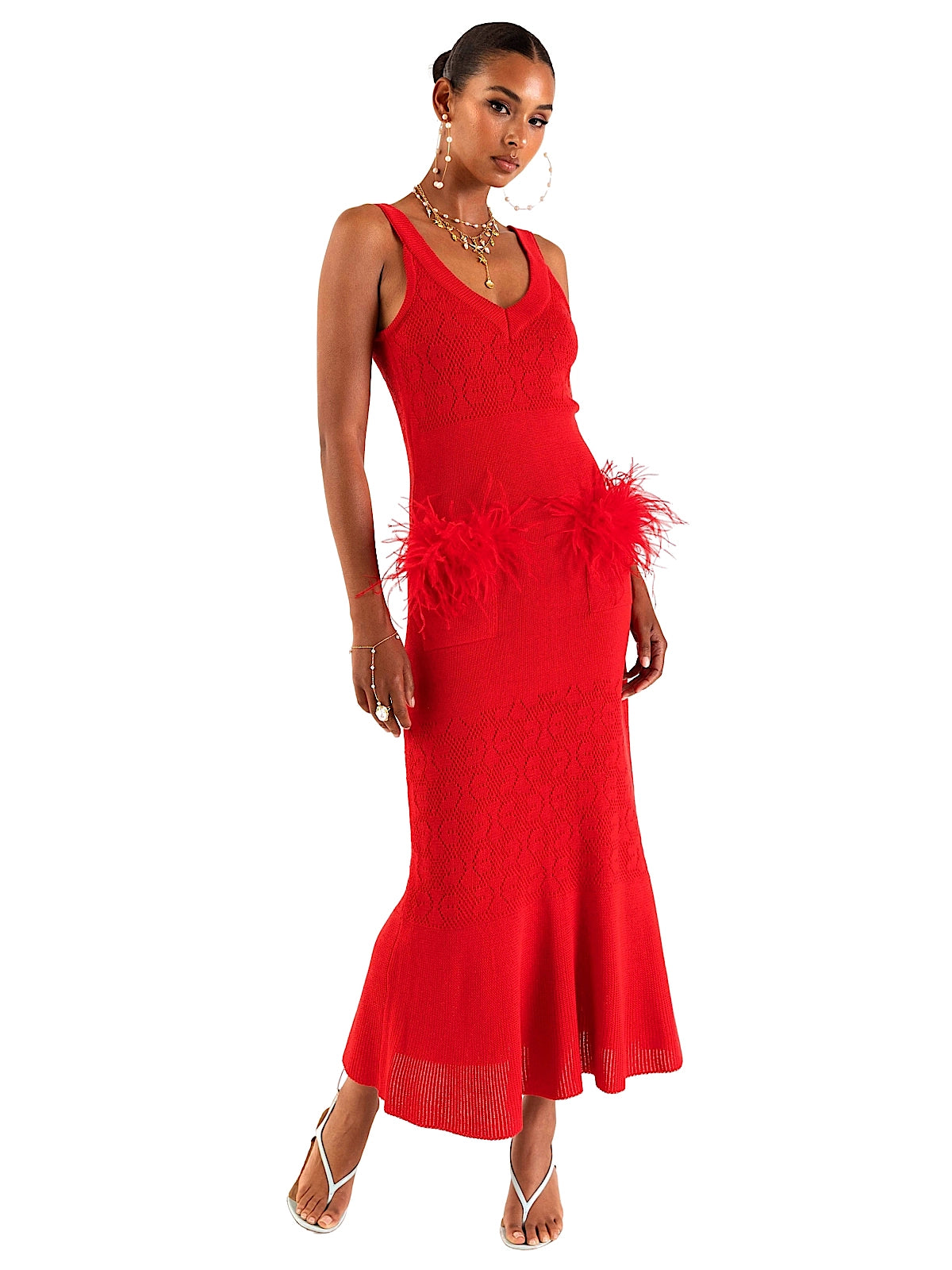Andreeva: Cherry Knit Dress With Feathers (1426)