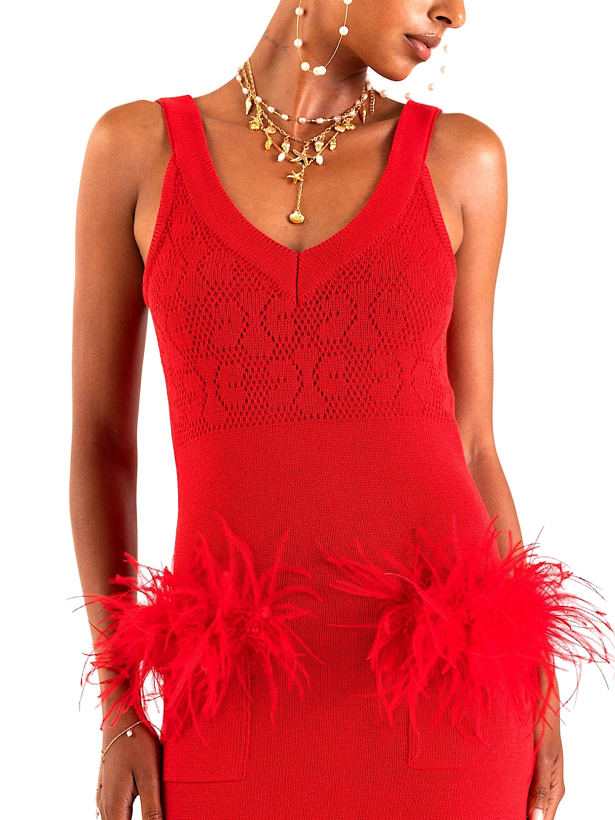 Andreeva: Cherry Knit Dress With Feathers (1426)