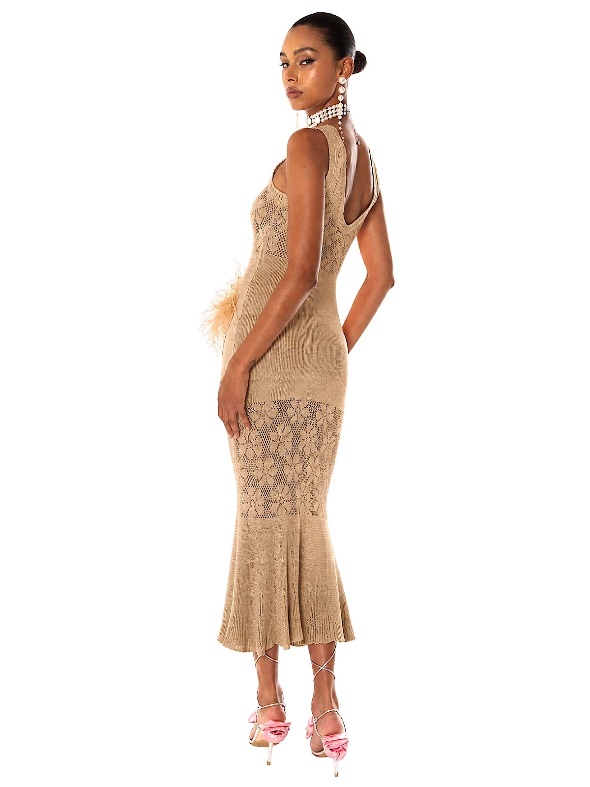 Andreeva: Camel Knit Dress With Feathers (06152026)