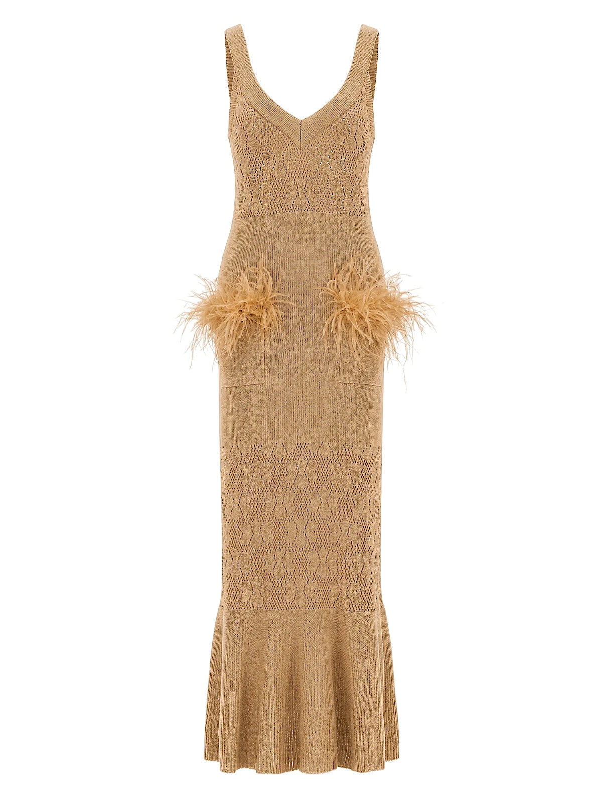 Andreeva: Camel Knit Dress With Feathers (06152026)
