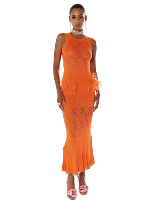 Andreeva: Vanilla Coral Knit Dress With Feathers (25012)