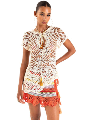 Andreeva: Pearl Handmade Crochet-Coral Reef Handmade Crochet Mini Skirt (0826-0926)