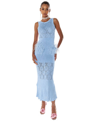 Andreeva: Blue Rose Knit Dress With Feathers (25013)