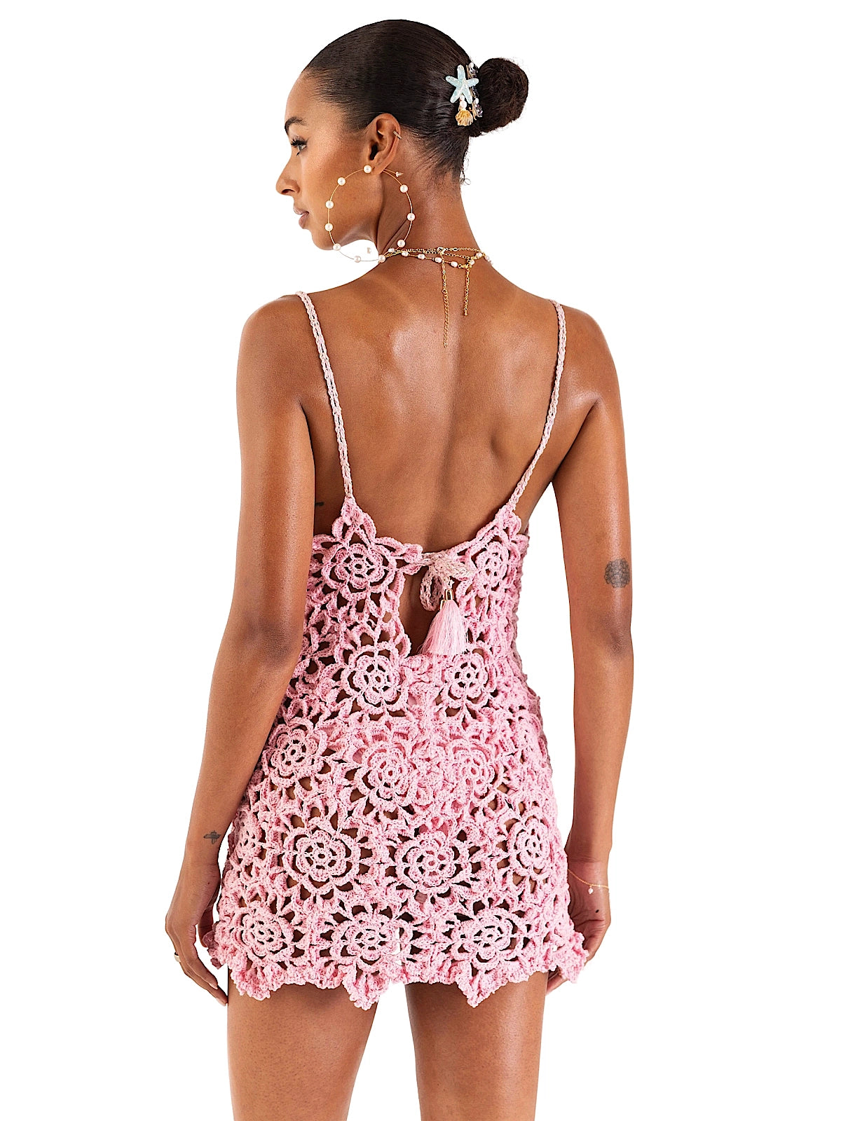 Andreeva: Pink Pearl Handmade Crochet Mini Dress (1126)
