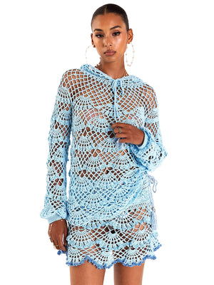 Andreeva: Aqua Marine Handmade Crochet Hoodie-Aqua Marine Handmade Crochet Mini Skirt (0426-0526)