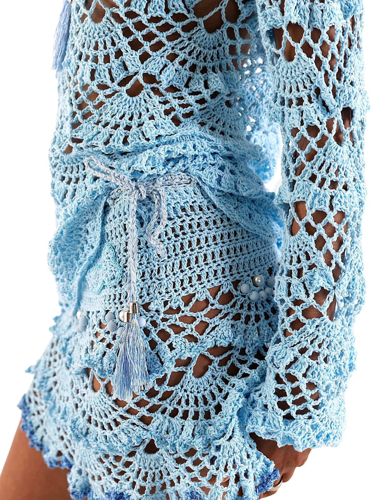 Andreeva: Aqua Marine Handmade Crochet Hoodie-Aqua Marine Handmade Crochet Mini Skirt (0426-0526)