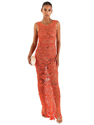 Andreeva: Vanilla Coral Knit Dress With Feathers (0726)