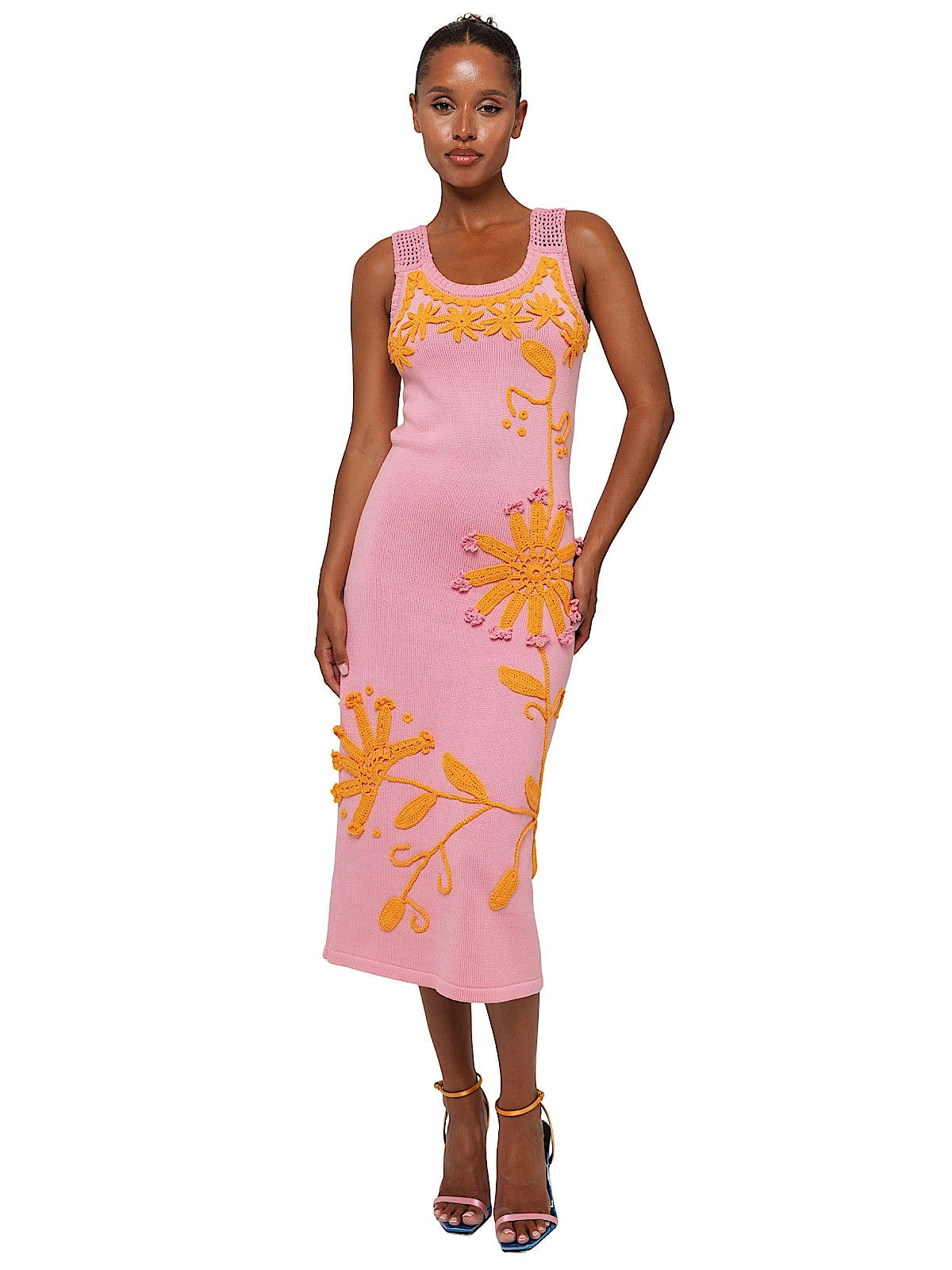 Andreeva: Golden Daisy Knit Dress With Handmade Embroidery (26021)