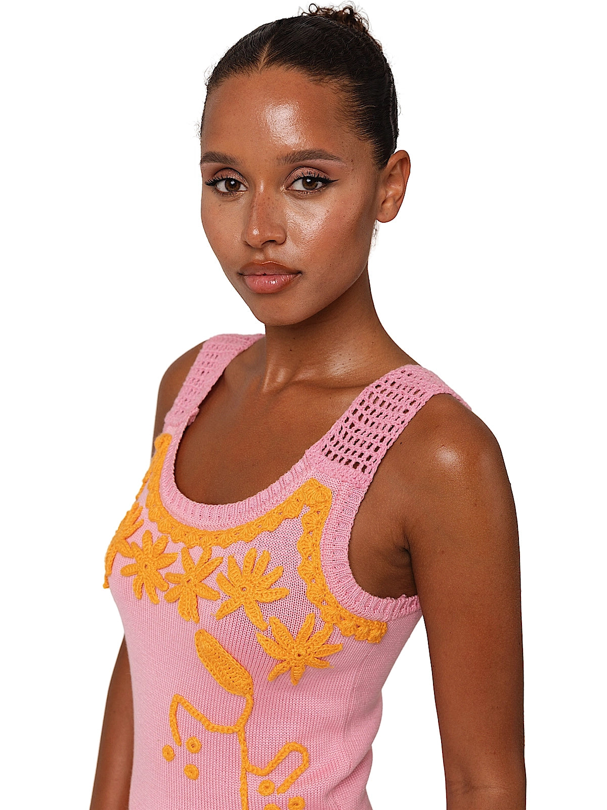 Andreeva: Golden Daisy Knit Dress With Handmade Embroidery (26021)