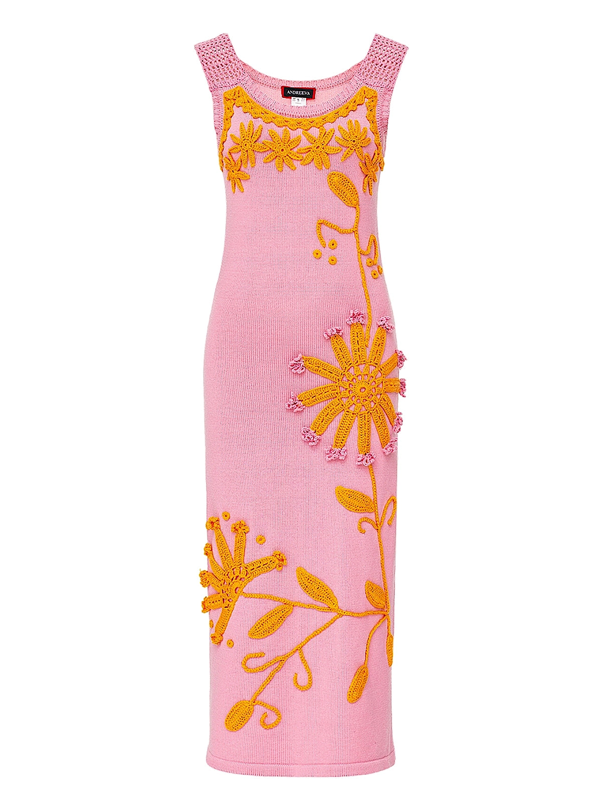 Andreeva: Golden Daisy Knit Dress With Handmade Embroidery (26021)