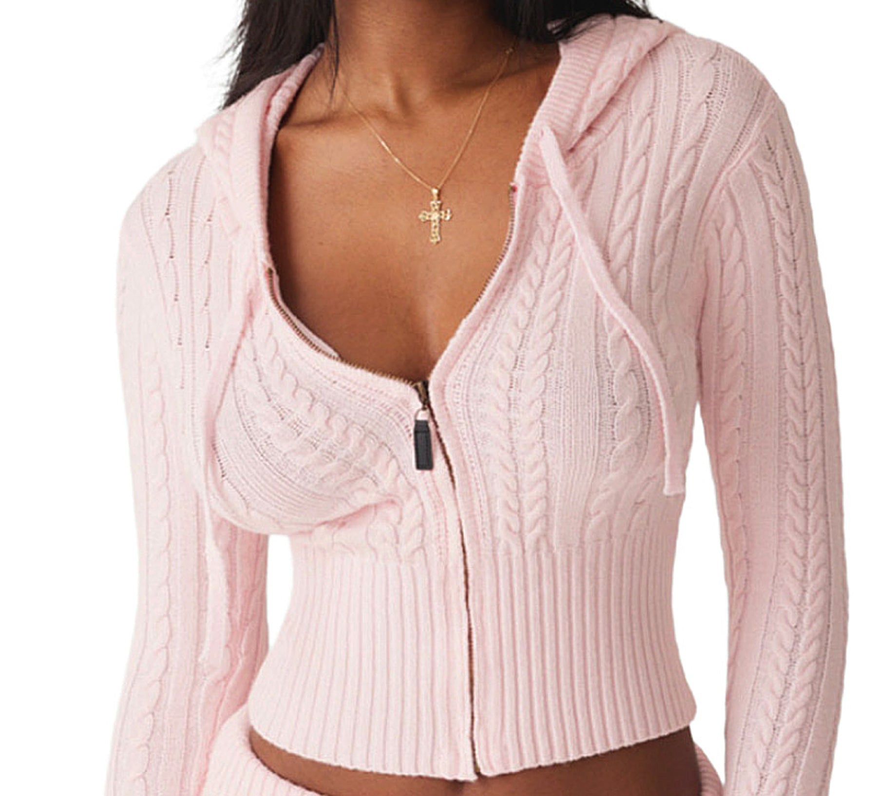 Frankies Bikinis: Aimee Cable Knit Hoodie-Nolan Cable Knit