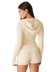 Frankies Bikinis: Aimee Cable Knit Hoodie-Nolan Cable Knit Short (33257CB-FRV-41107CB-FRV)