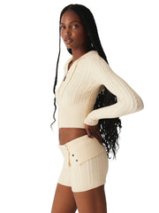 Frankies Bikinis: Aimee Cable Knit Hoodie-Nolan Cable Knit Short (33257CB-FRV-41107CB-FRV)