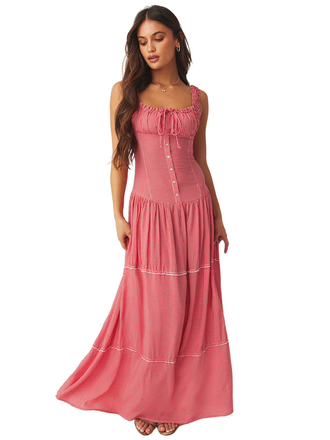 frankies bikinis red dress Frankies Bikinis: Christabelle Ruffle Maxi Dress