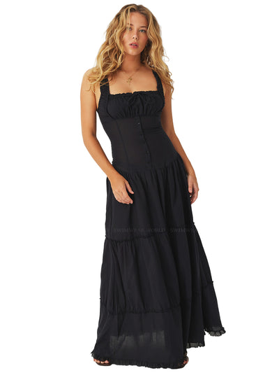 Frankies Bikinis: Christabelle Ruffle Maxi Dress (20295CG-BLK)