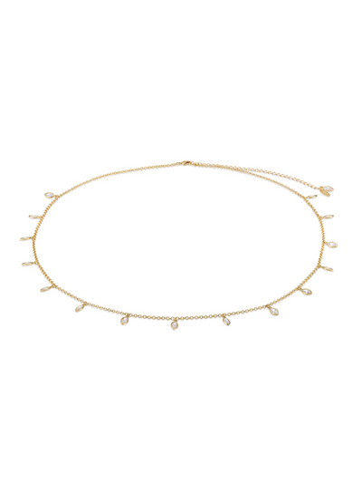 Crystal Droplet Thin Chain Gold Body Chain
