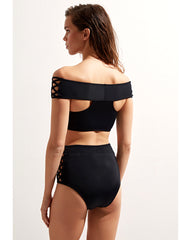 Oye Swimwear: Lucette Lace Up (LUCETTELACEUPT-BLK-LUCETTELACEUPB-BLK)