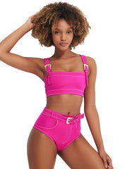 Oye Swimwear: Lavinia Bandeau With Buckles Bikini (LAVINIABANWBUCKT-FUCH-LAVINIABANWBUCKB-FUCH)