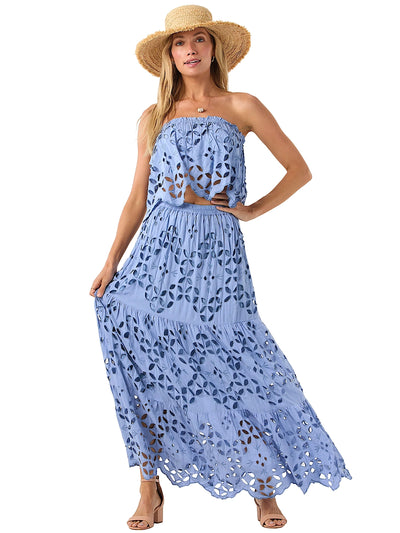 Tiare Hawaii: Cornflower Blue Crop-Cornflower Blue Skirt (BORATOP-CNFL-BORASKI-CNFL)