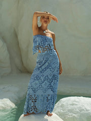 Tiare Hawaii: Cornflower Blue Crop-Cornflower Blue Skirt (BORATOP-CNFL-BORASKI-CNFL)