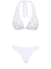 PQ Swim: Beaded Brynn Halter-Basic Ruched Bikini (WHT-792H-WHT-211)