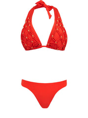 PQ Swim: Beaded Brynn Halter-Basic Ruched Bikini (MIL-792H-MIL-211)