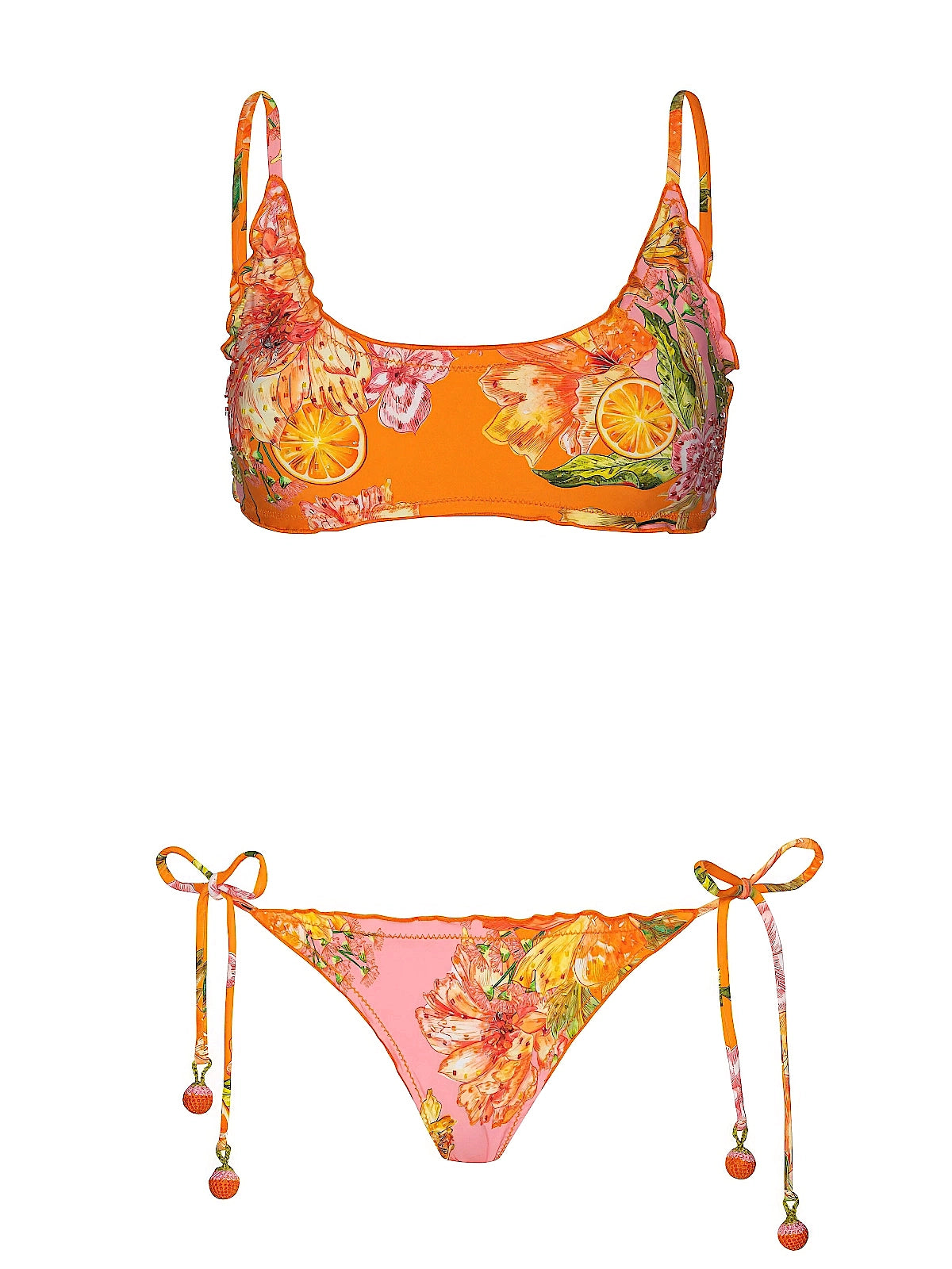 PQ Swim: Embroidered Lettuce Edge Bralette-Embroidered Lettuce Edge Tie Side Bikini (CLM-1535H-CLM-659)