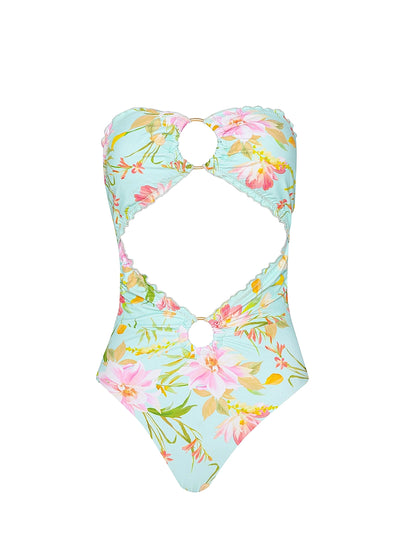 PQ Swim: Lettuce Edge Strapless Ring One-Piece (PET-5048P)